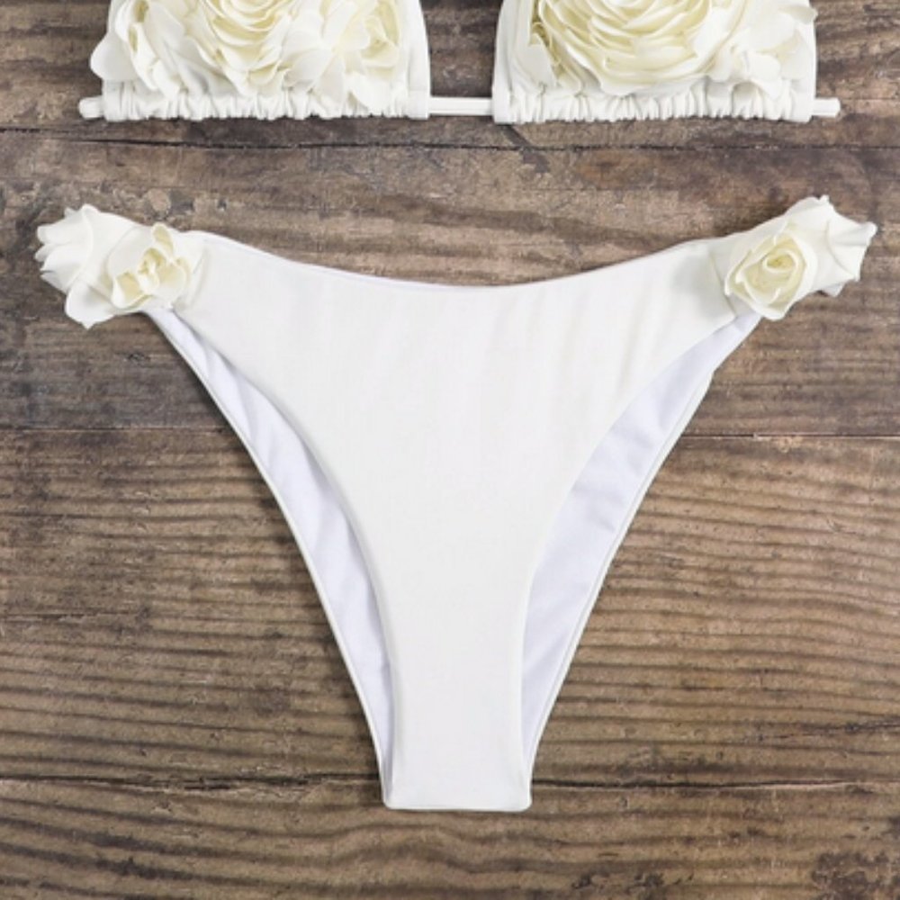 Trending now floral detail tie neck bikini white - Picture 6 of 7